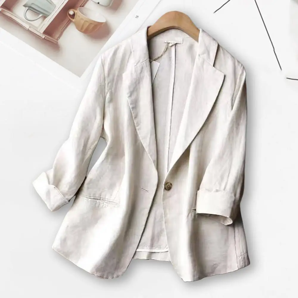 Women Suit Coat Solid Color Turn-down Collar Long Sleeves Pockets Formal Lady Blazer Female Clothes