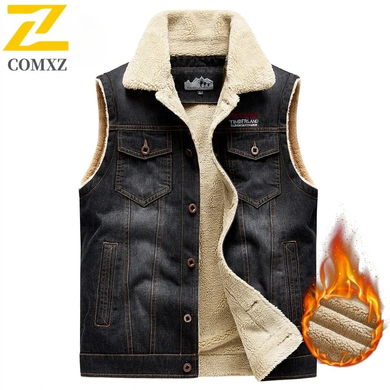 

Mens Denim Vest Autumn and Winter New Solid Color Design Business Jacket Mens Turndown Collar Outdoor Camping Sleeveless Coats