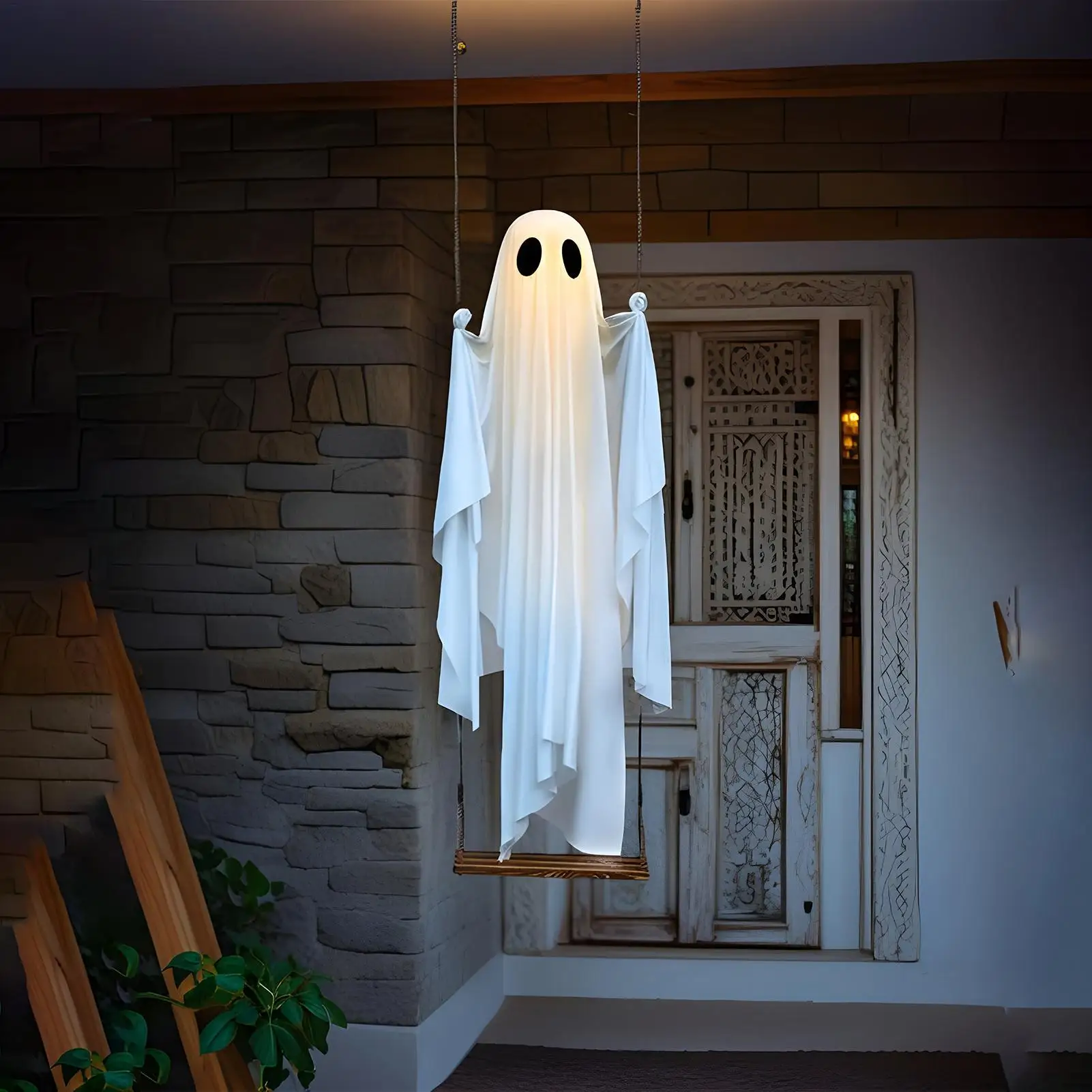 

Призрачные украшения на Хэллоуин, жуткие качели, декор для патио с подсветкой, гигантские украшения на Хэллоуин с пультом дистанционного управления для патио, крыльца