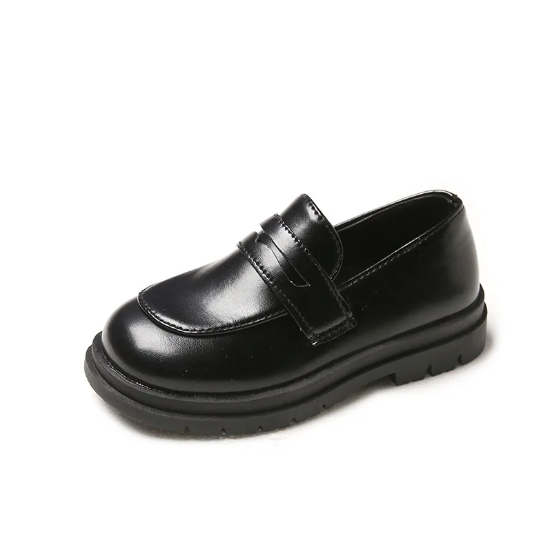 Child Britain Leather Shoes 2023 Spring and Autumn New Korean Boys Black UK Uniform School Shoes Slip-on Casual Girls Loafers