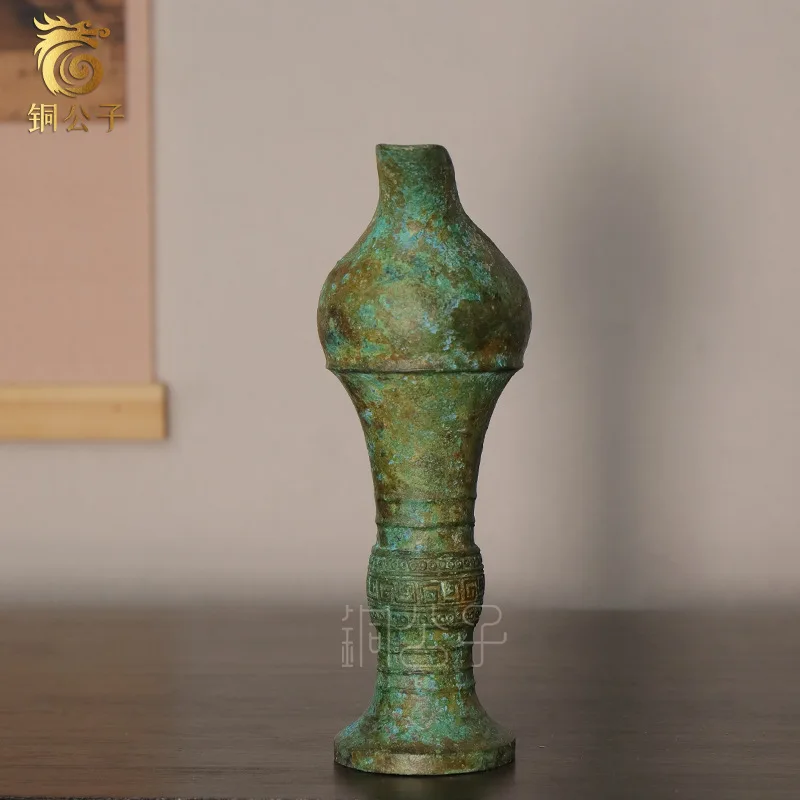 Top Stream Antique Bronze Ware Crafts Wine Decoration Non-Drinking Collection Playing Teaching Aids Re-Engraved