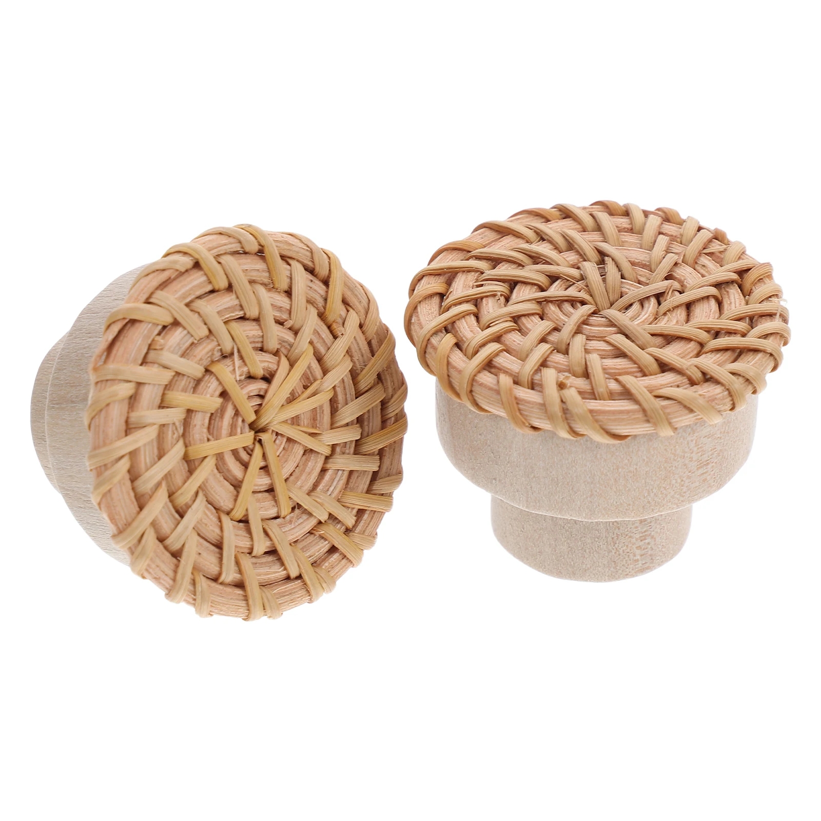 

2pcs Rattan Mushroom Knobs Wooden Cabinet Pulls For Drawer Dresser Handles Home Decor Farmhouse Vintage Style Furniture Hardware