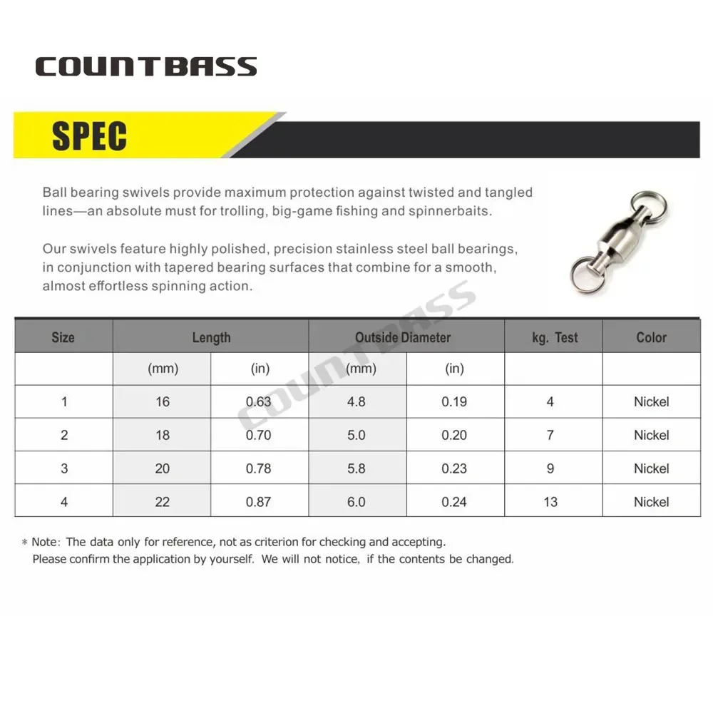 Coutbass 50pcs Super Ball Bearing Swivel with Split Rings Connector, Size 1,2,3,4  Fishing Accessories