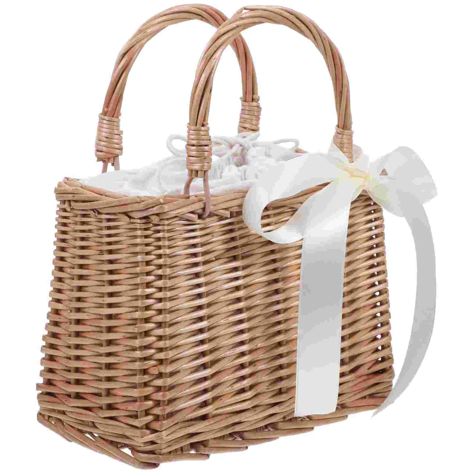 Rattan Flower Basket Gift Storage Straw Beach Bag Hand Container Handmade White Handbag Decorative Woven Wicker Packing