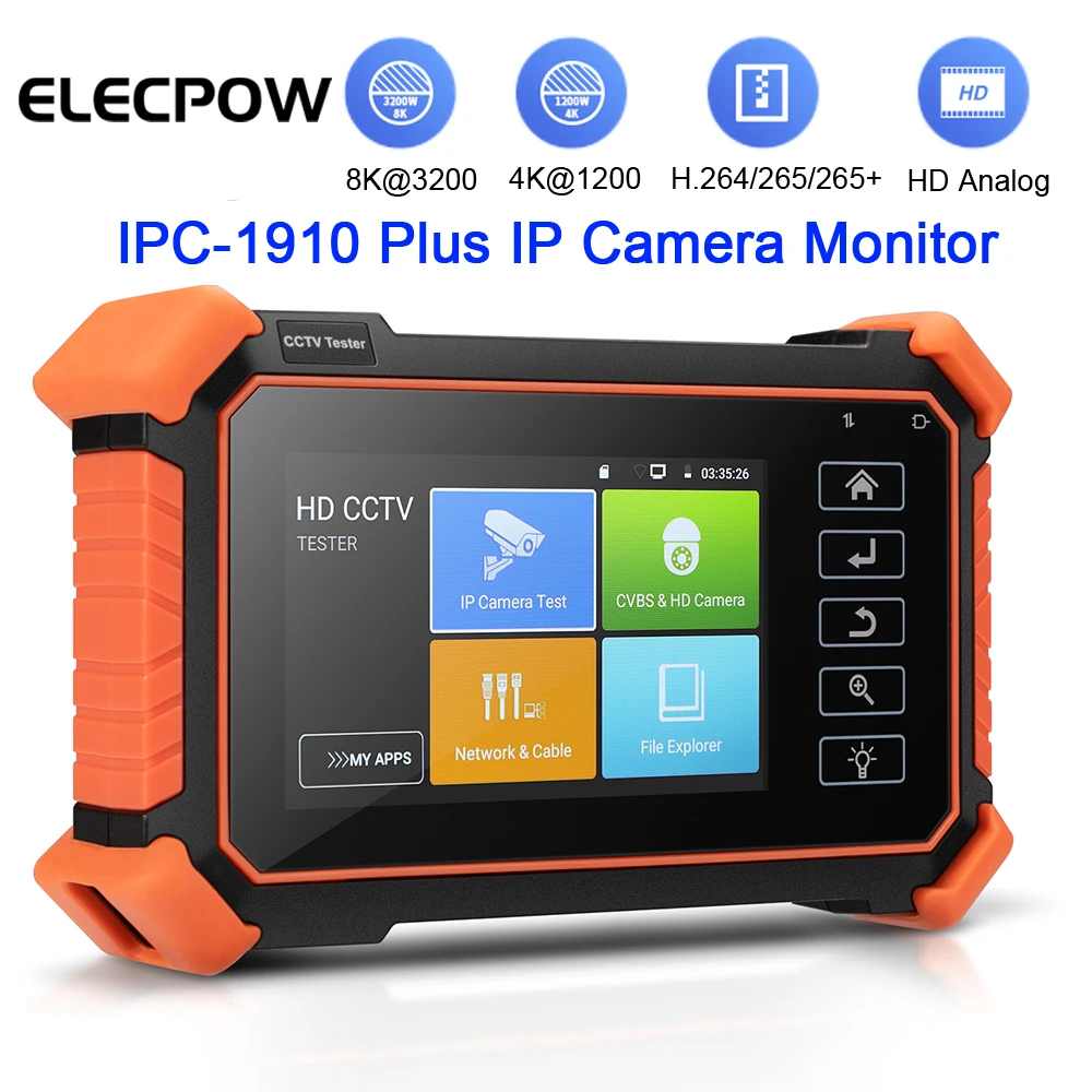 Elecpow 4Inch IPC-1910 Plus CCTV Tester CCTV IP Cameras Tester 8MP CVI TVI AHD Analog POE Digital Cable Tracer Network Tools