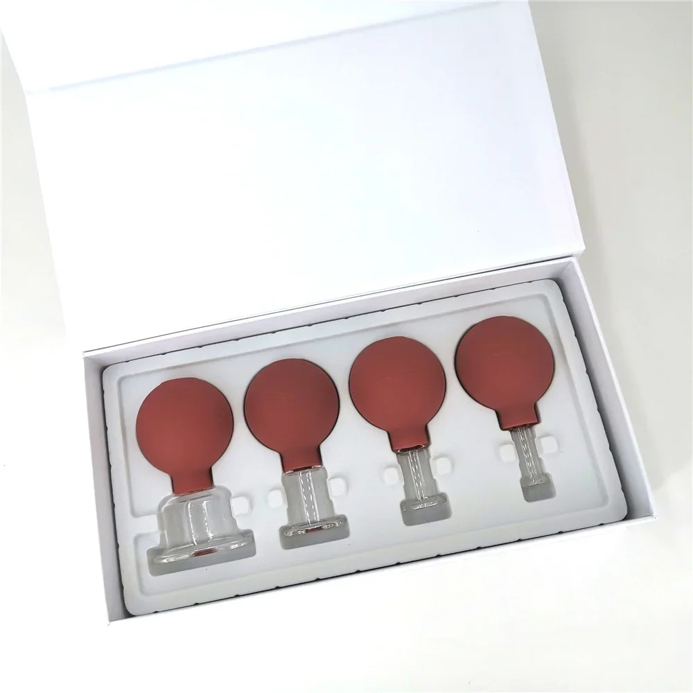 4 Stuks Gezondheid Massage Vacuüm Cupping Cups Set Rubberen Kop Glas Anti Cellulite Massage Chinese Therapie Gezicht Cupping Set Blikjes