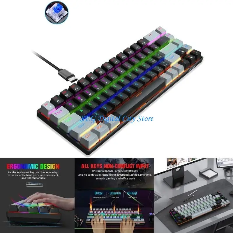 

U75B Mechanical Gaming Keyboard Blue Switch 68Key Backlit Gaming Office Keyboard