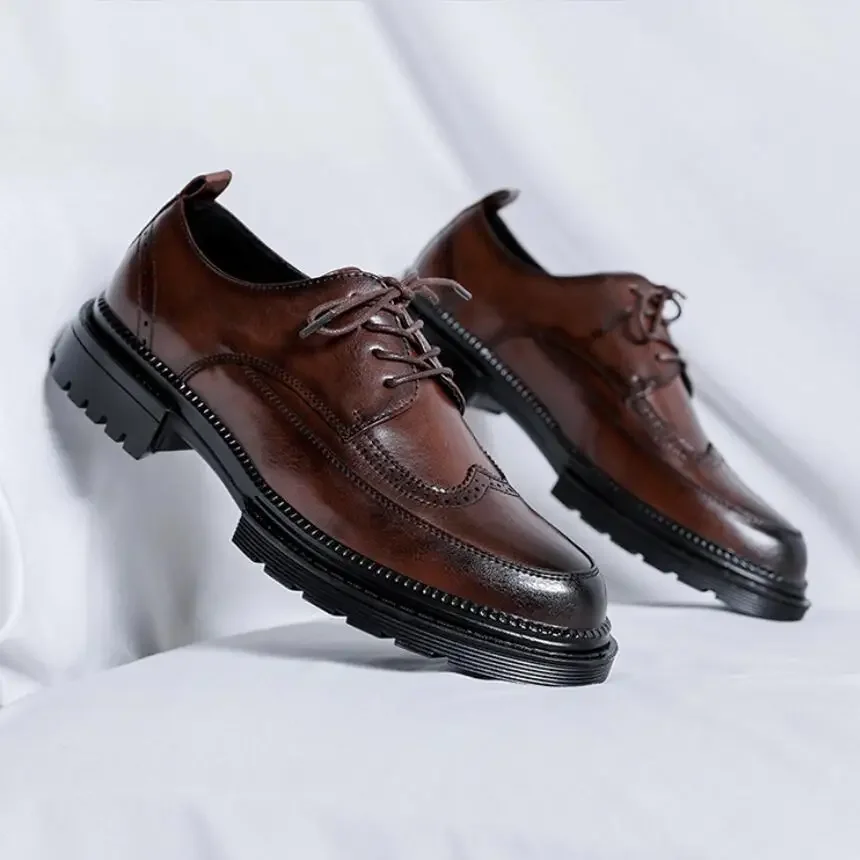 

PopMen's Classic Retro Brogue Shoes Mens Lace-Up Leather Dress Business Office Flats Men Wedding Party Derby Shoe