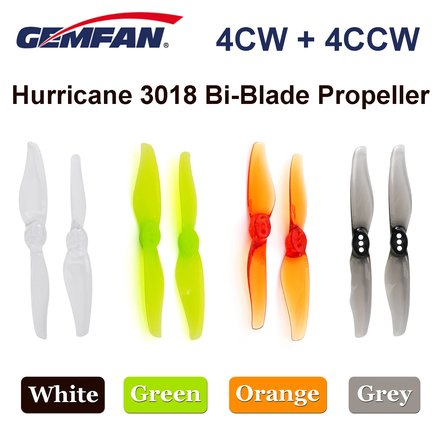 8PCS Gemfan Hurricane 3018 Bi-Blade Propeller 4CW 4CCW 1.5mm 2mm 3x1.8 3 inch for RC FPV Racing Drone Quadcopter DIY Accessories