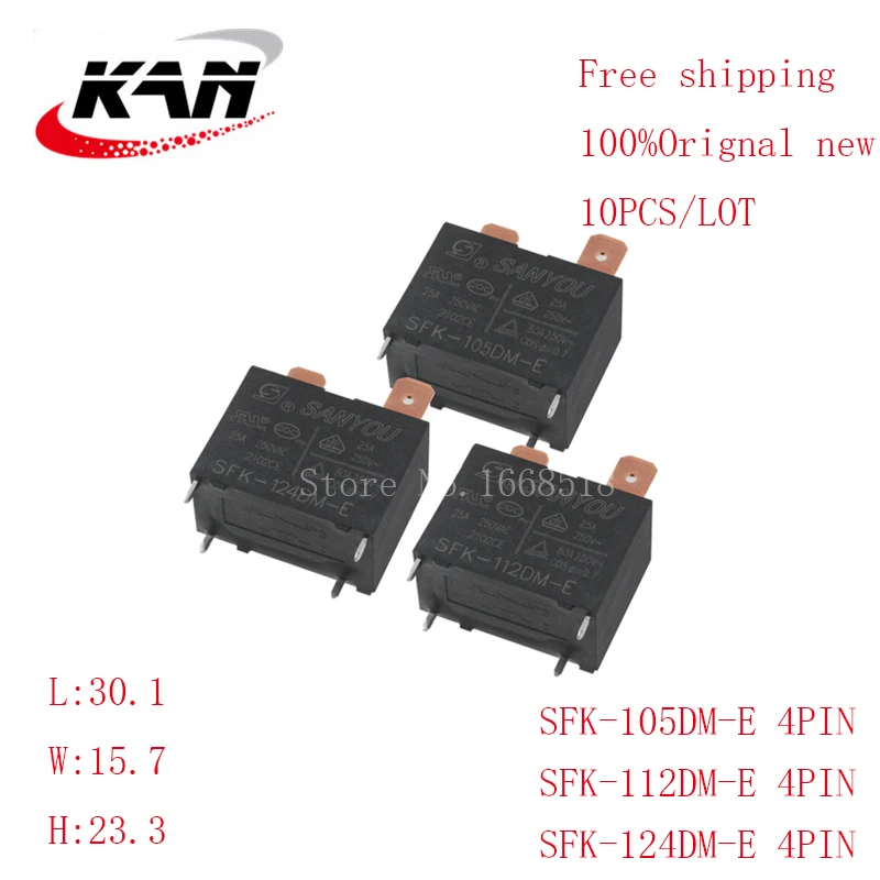 

Free shipping 10pcs air conditioner water heater relay SFK-105DM-E SFK-112DM-E SFK-124DM-E 5VDC 12VDC 24VDC 25A 250VAC 4PIN New