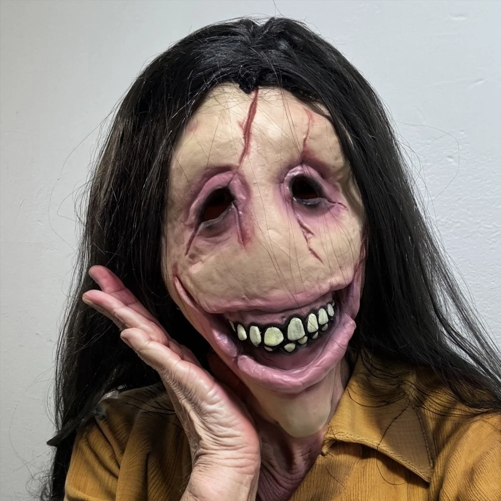 Adulto peruca longa máscara facial de borracha feio zumbi sangrento diabo halloween assustado máscara para cosplay festa acessório