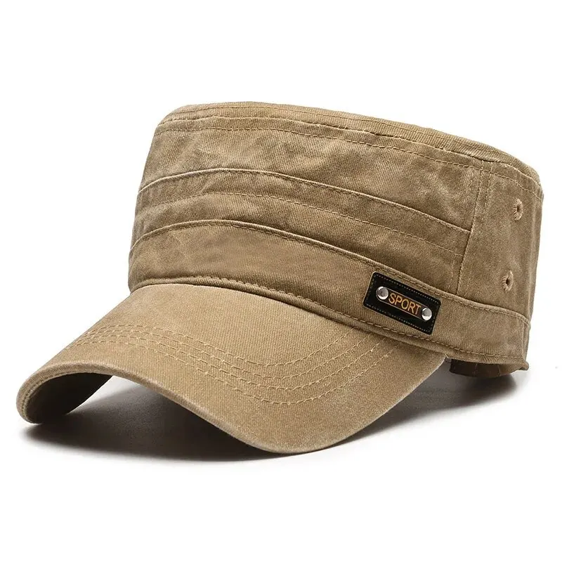 Wash Hat Wholesale Wiosna, lato i jesień Nowy bawełniany płaski kapelusz Outdoor Army Hat Męski daszek z siateczki