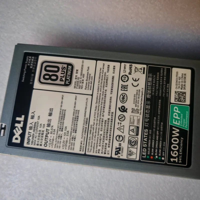 for DELL 1600W 14th Generation EPP Server Power Supply D5W1N