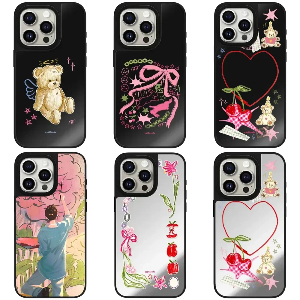 

Bear Line Heart Mirror Magnetic Phone Case Cover for IPhone 11 12 13 14 15 Pro Max Case