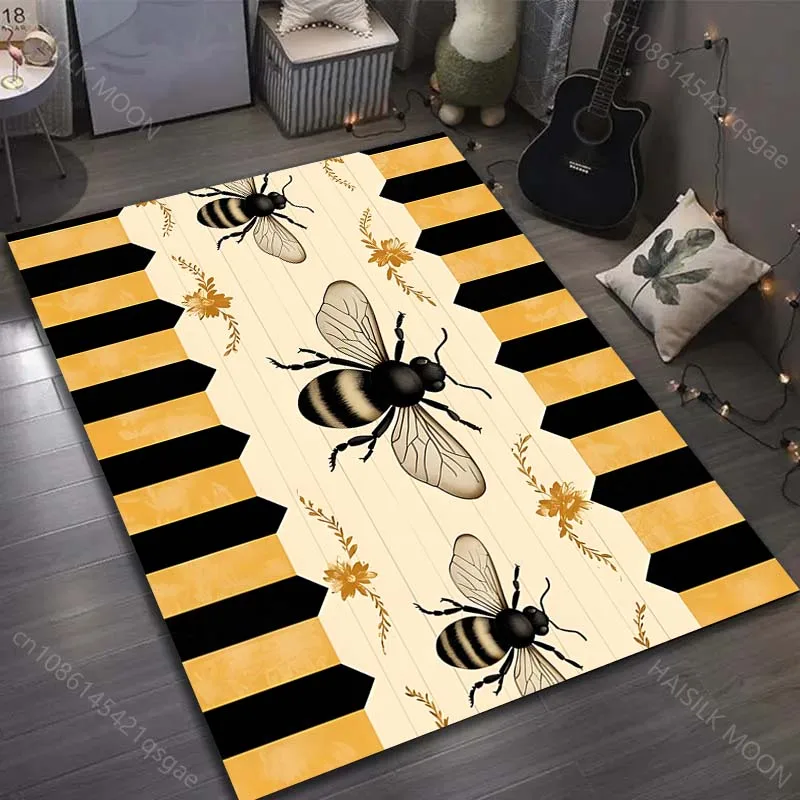 

1 шт. ковер с желтым и черным принтом пчелы для гостиной, спальни, прикроватной тумбочки, дивана, стола, напольный коврик, большой размер, домашний ковер, декор
