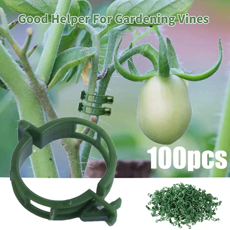 100 PCS/ Plant Support Clip Plastic Ties Trellis Stake Clips Garden Veggie Tomato Greenhouse Holder Garden Tools Accessories //