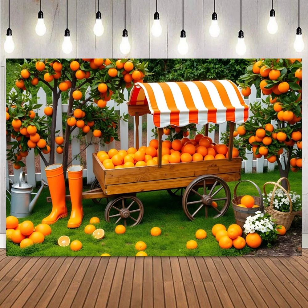 Fruit Cart Floral Fence Photography Background Cute Garden Scenery Newborn Portrait Baby Shower Home Decoration Photo Backdrop