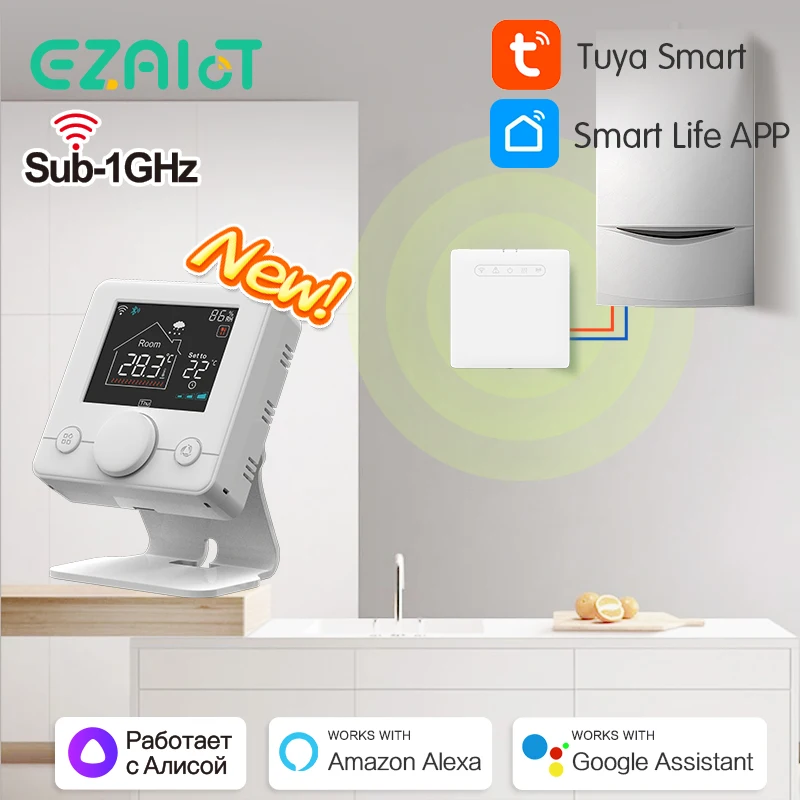 Tuya Smart Wireless Thermostat and Receiver for Boiler WiFi Programmable Room Heating Temperature Remote Controller Voice Google