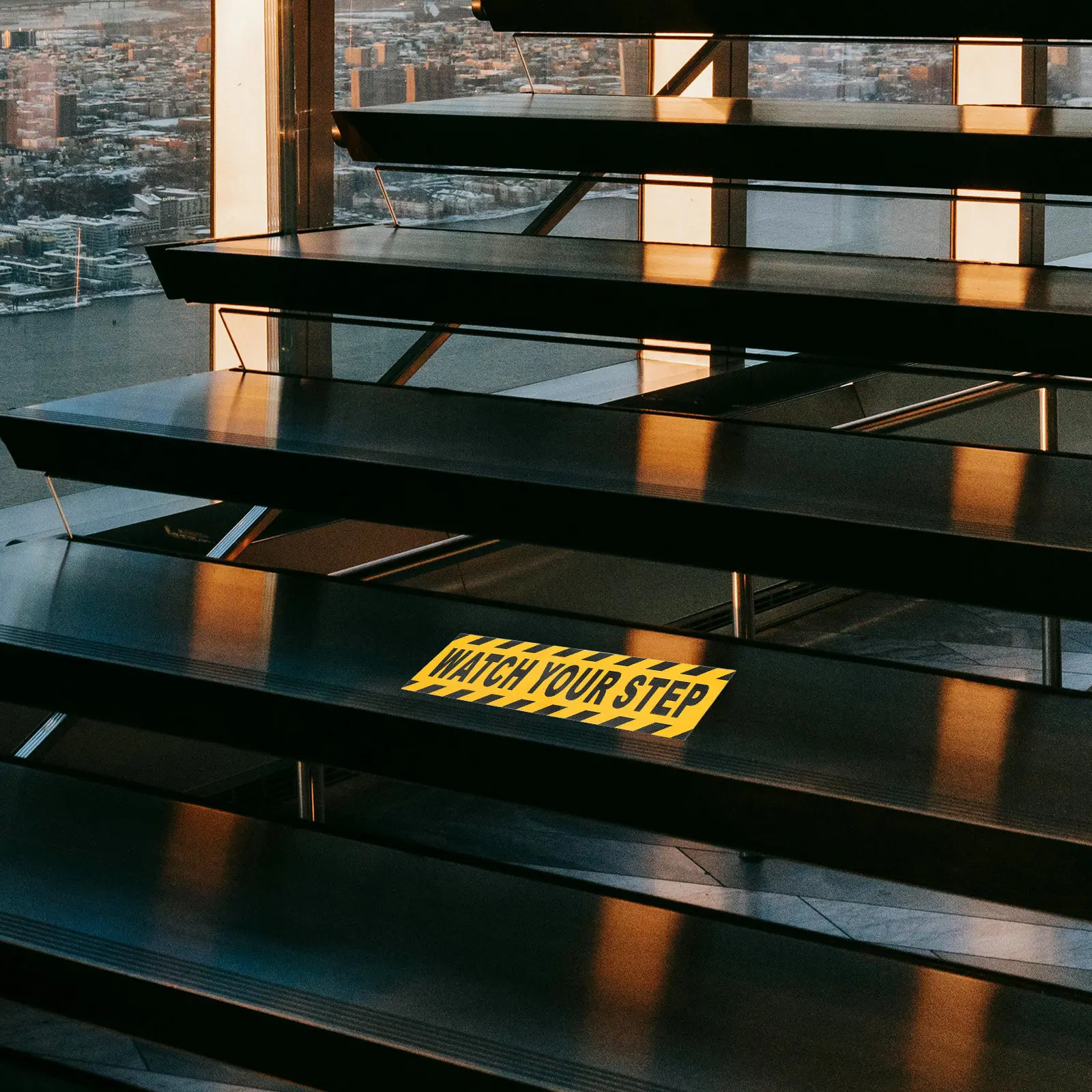 4Pcs Black & Yellow Wet Floor Warning Stickers – PVC Anti-Slip Caution Decals for Hallways, Malls, Workplaces