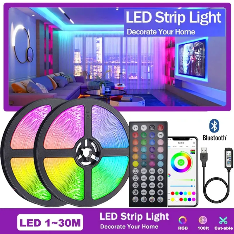 ไฟแถบไฟ LED USB RGB 5V WiFi ICE tpae Bluetooth LED band ตกแต่งห้องนอน5050 5M 10M 15M ทีวีไฟแบ็คไลท์สำหรับคริสต์มาส