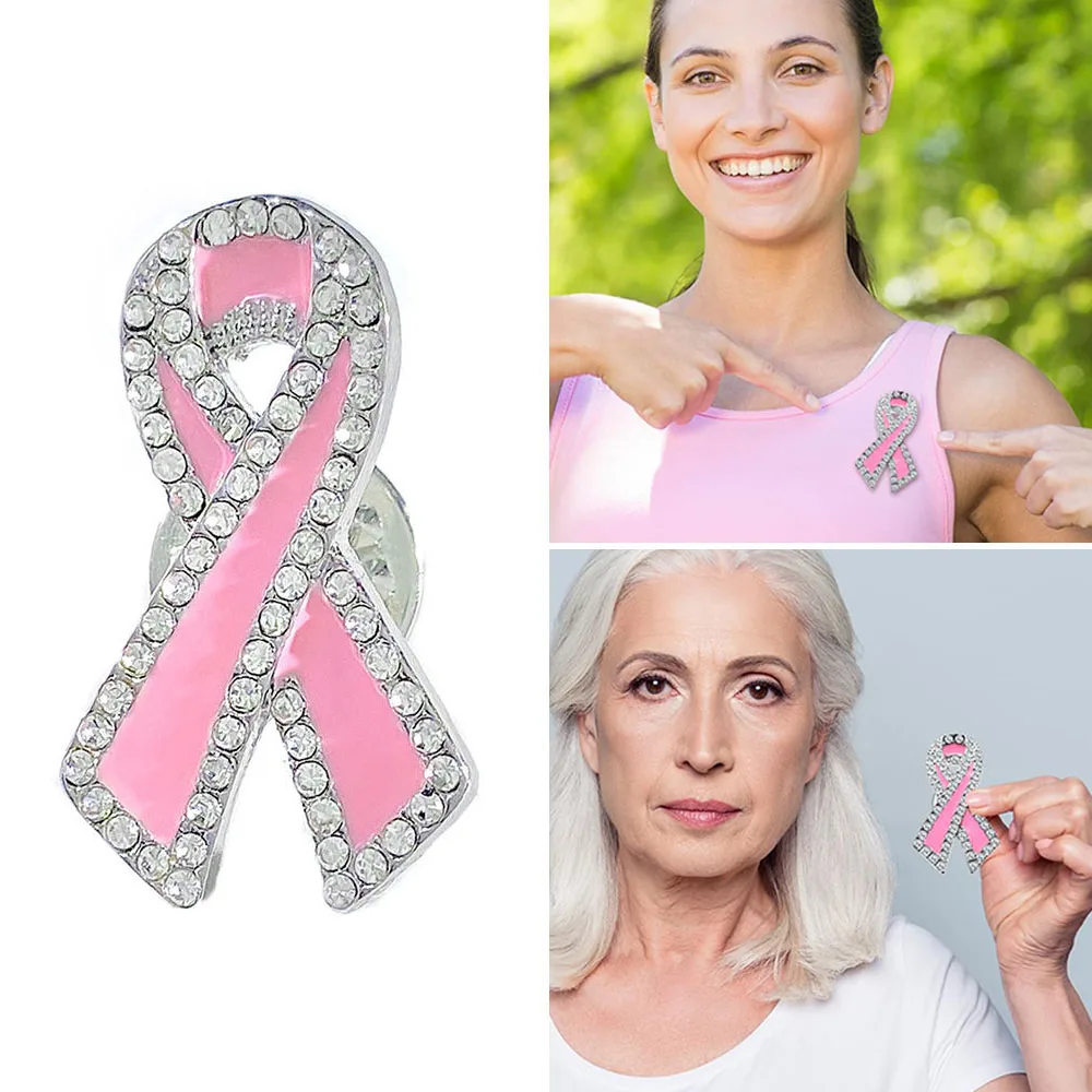 Rhinestone Breast Cancer Awareness Pin Pink Ribbon Breast Cancer Awareness Women Brooch Gifts Girls Jewelry for Charity