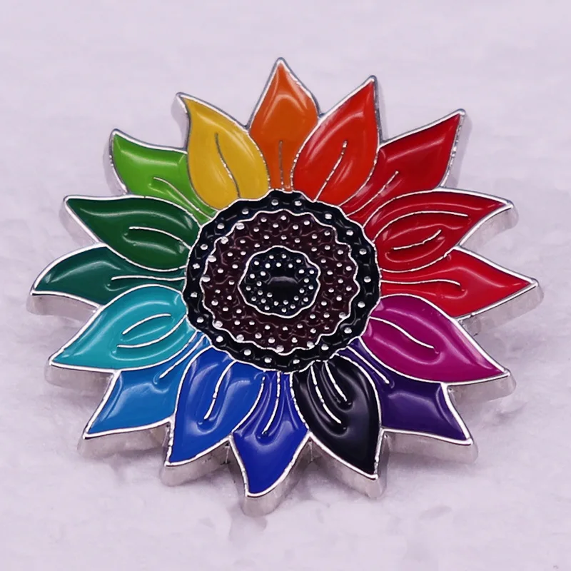 Sunflower Badge Brooch Pins LGBT Rainbow Sunflower Enamel Lapel Pin Hats Clothes Backpacks Decoration Jewelry Accessories Gift F