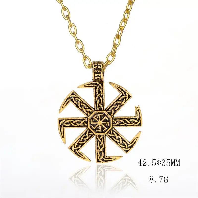 Skyrim Slav Taislman Kolovrat Sun Wheel Pendant Stainless Steel Wax Rope Necklace Vintage Talisman Jewelry Gift for Boy and Girl