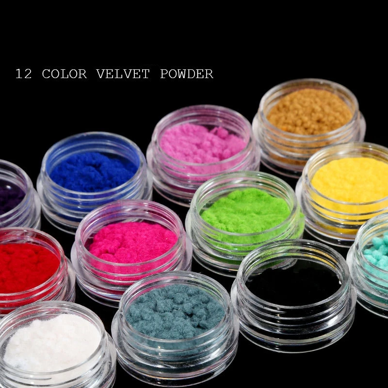 12 Kleuren Fluwelen Nail Art Glitter Fuzzy Flocking Fluwelen Winter Pluche Diy Nagel Decoraties Pigment Poeder Uv Gel Decor Manicure