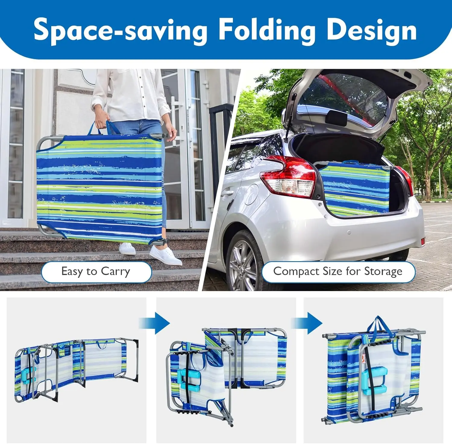 كرسي حمام السباحة قابل للتعديل مع فتحات للوجه والذراع، وسادة قابلة للغسل، جيب، ومقبض حمل للتسمير والاسترخاء #4