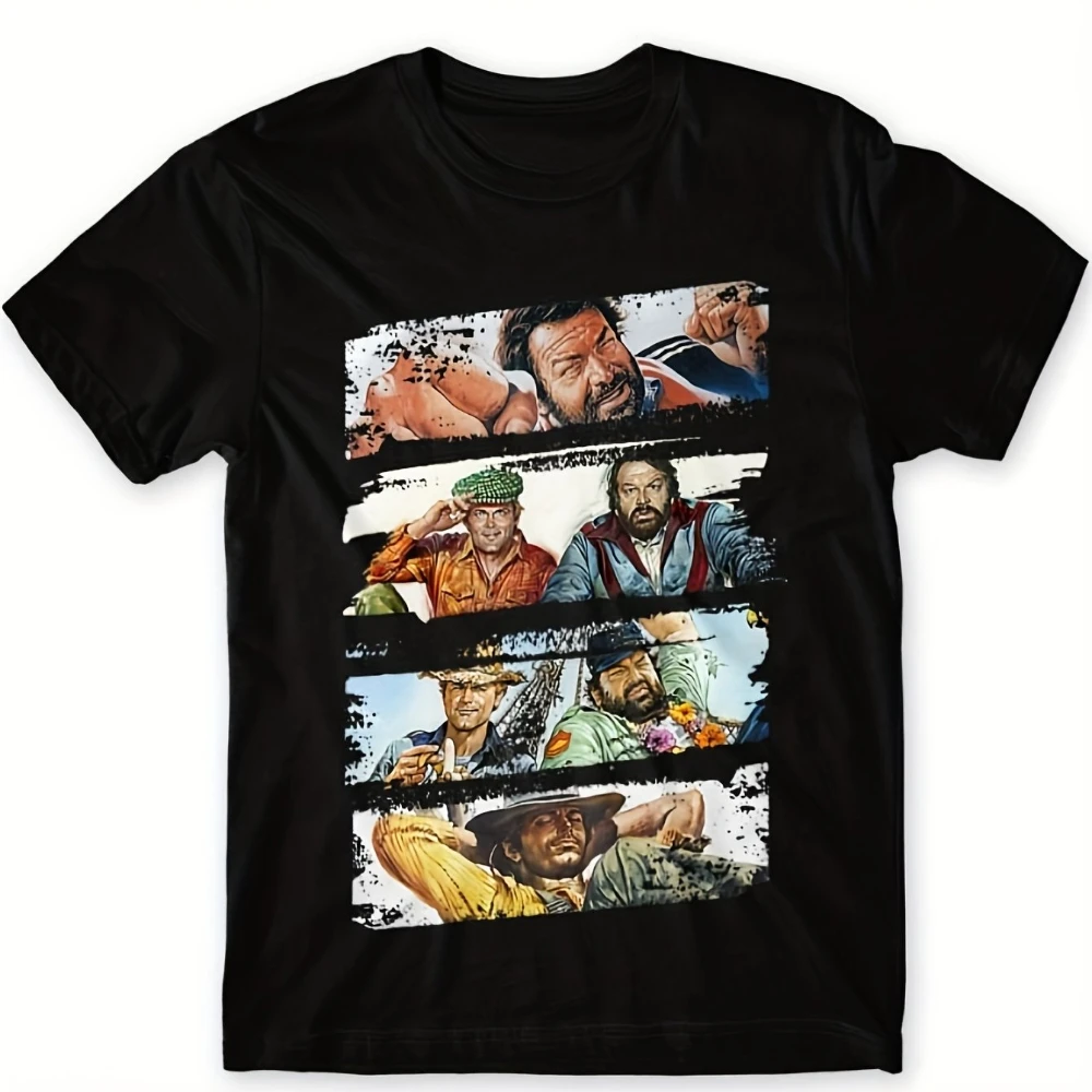 Men'S T-Shirt Featuring Bud Spencer Terence Hill A Classic Western Theme Comfortable Micro-Stretch Fabric