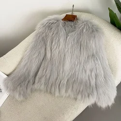 Fur Jacket Women Winter Real Raccoon Fur Coat Women Double-side Knitted Thick Natural Fur Coat Long Sleeve V-neck Winter Coat