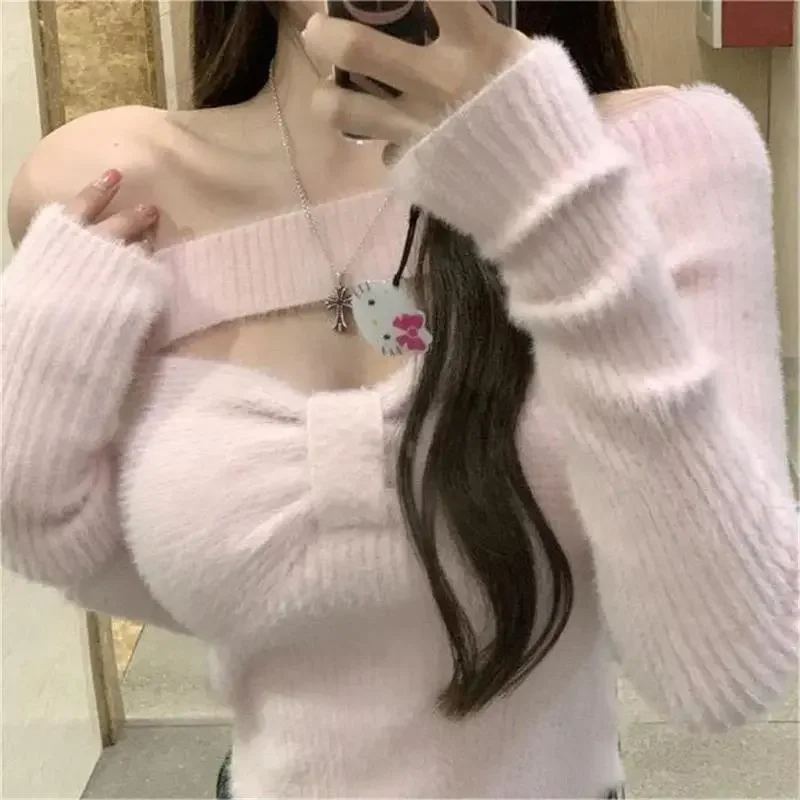 

2023 Spring Elegant Pullover Women Casual Solid Korean Style Long Sleeve Knitted Sweater Sweet Soft Sweater Female Y2K Crop Tops