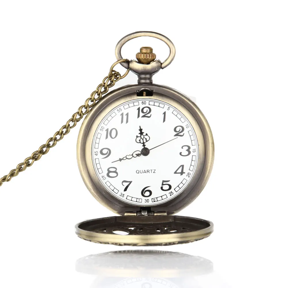 

Retro Design Hollow Gear Fob Watch Vintage Bronze Pocket Watch Necklace Chain Pendant Newly