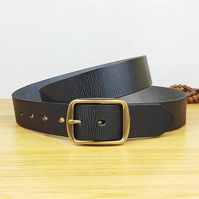 

Retro American Copper Needle Buckle Belt 2024 New Fashion Men's And Women's Luxury Design Cowhide Simple Black Jeans Belt Gift