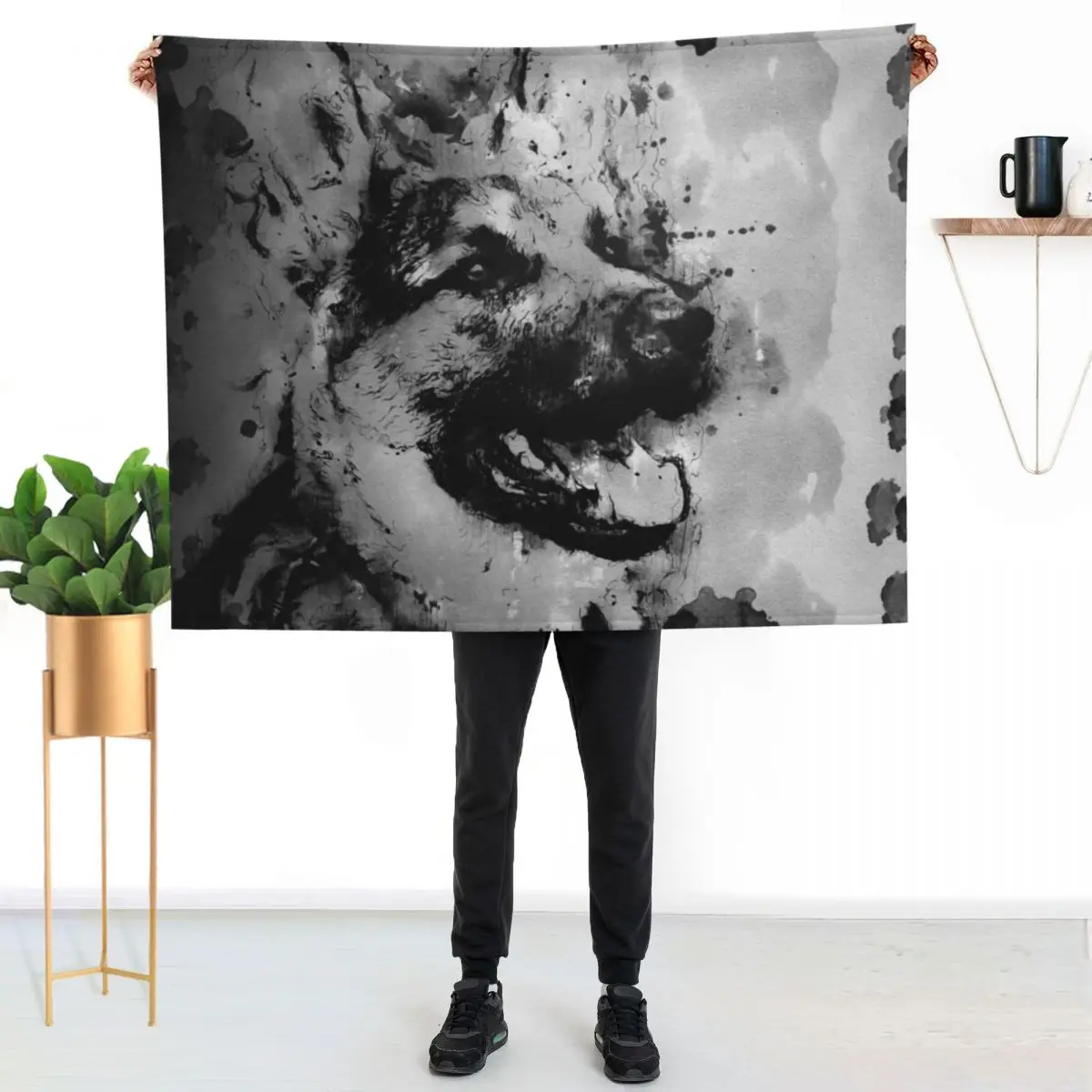 German Shepard dog Old Japanese ink painting portrait Throw Blanket blankets and throws Quilt Bed Cute Plaid Comforter Blankets