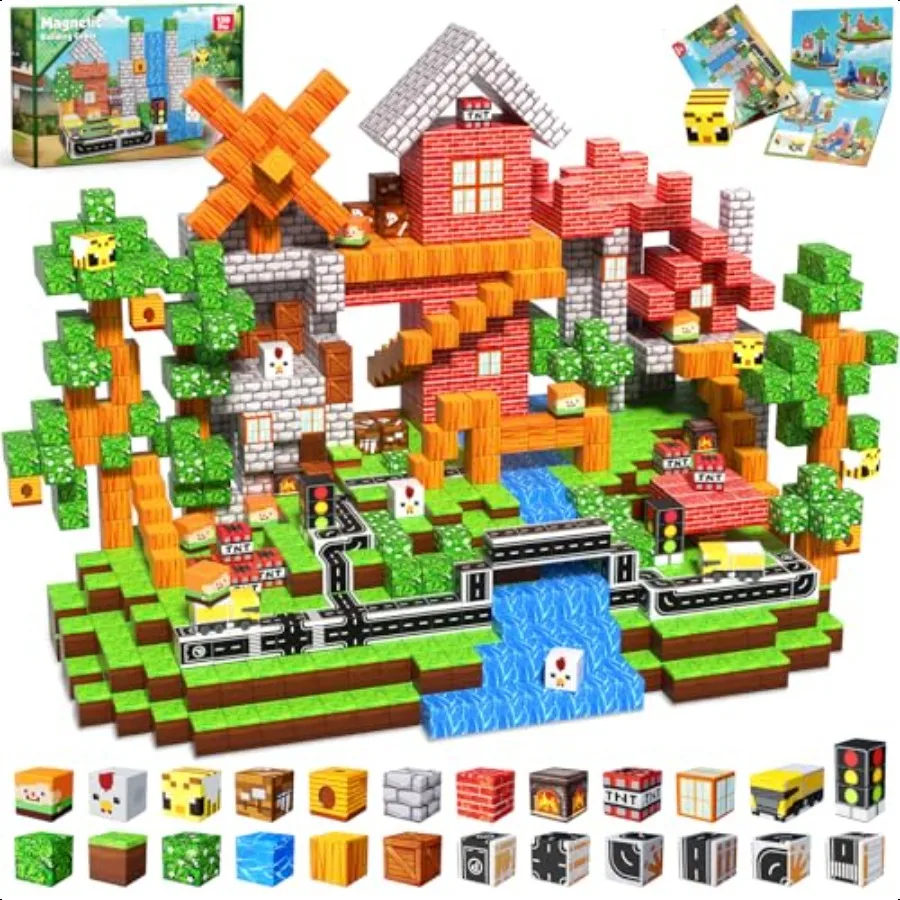 

150 PCS Magnetic Blocks Magnetic Building Block for Ages 48 Magnet Blocks Sets for Grassland Build Magnet Cubes Building Toys f