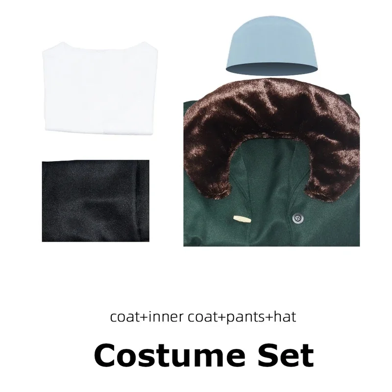 ♥ 2026 New Kuzan Cosplay , Aokiji Outfit Hat, Long Green Trench Coat with Fur Collar, Halloween Carnival Costume ★ Look at me ↑_