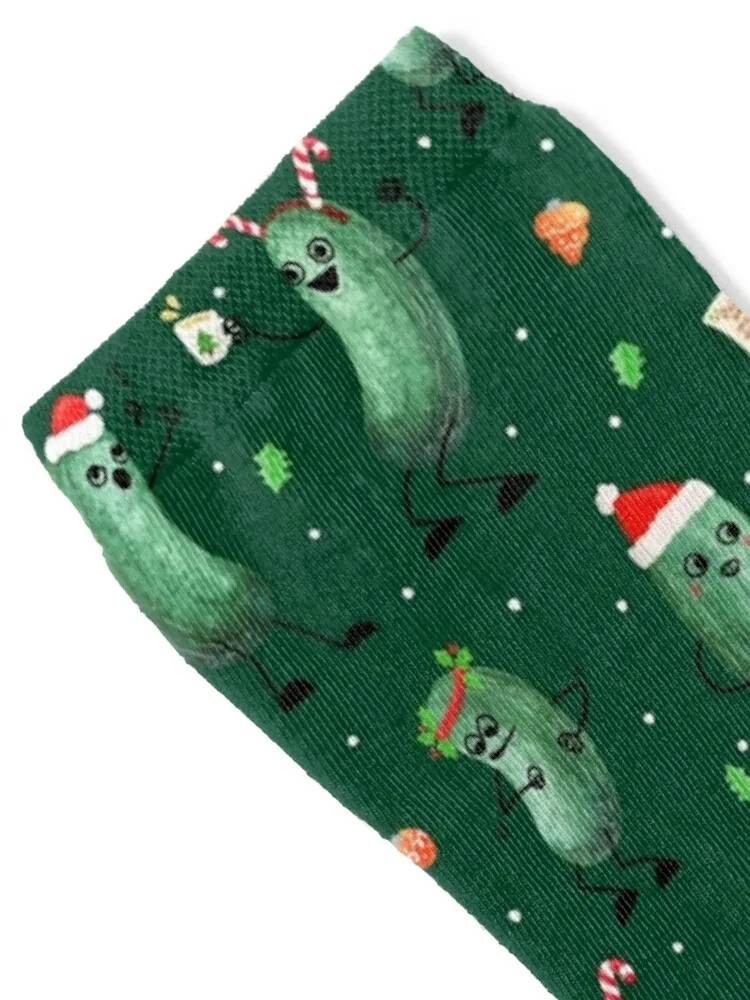 Christmas Pickle Pattern on Dark Green Socks moving stockings hip hop Girl'S Socks Men's