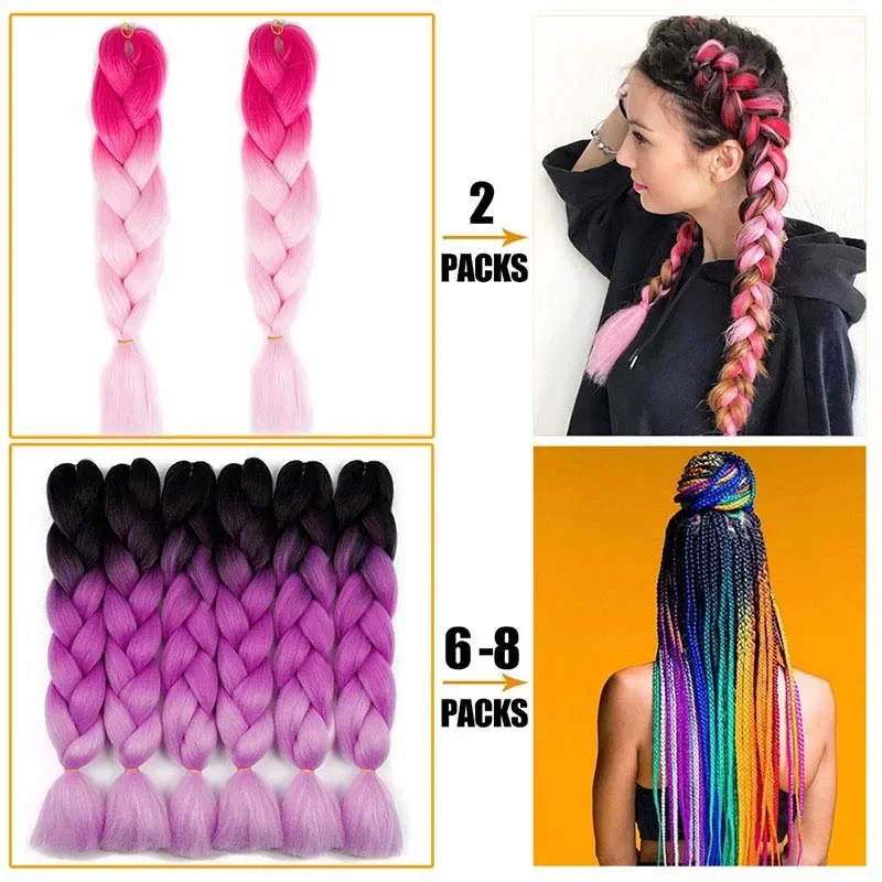 Cabelo De Trança De Cor Gradiente Sintético Para Mulheres, Trança Falsa Jumbo, Extensão Ombre, Tranças DIY, Roxo, 49"