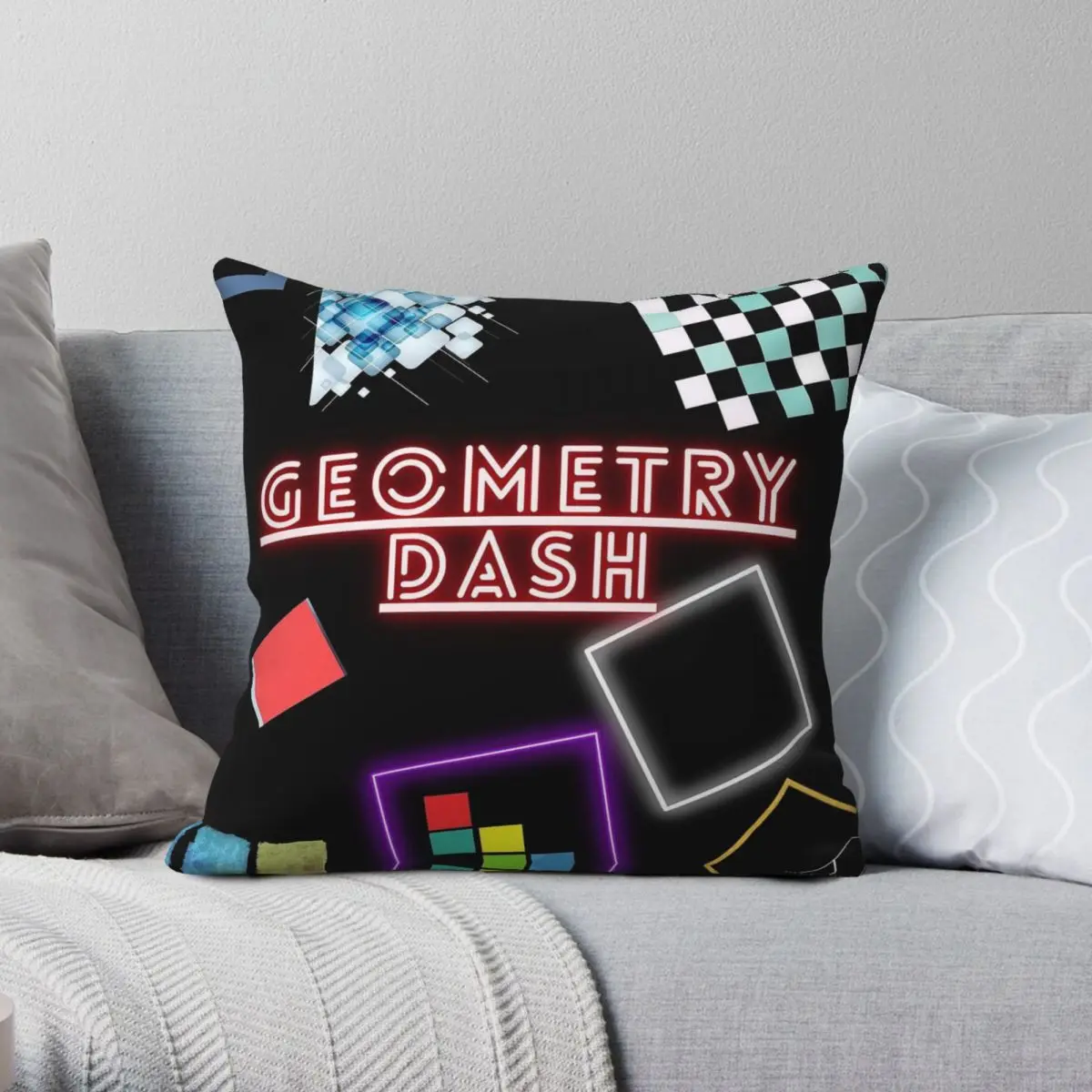 Geometry Dash Art Abstract Square Pillowcase Polyester Linen Velvet Printed Zip Decor Throw Pillow Case Home Cushion Case