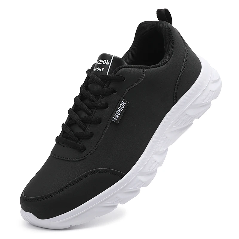 Herren-Freizeitschuhe aus PU-Leder, bequeme und weiche Freizeitschuhe für Herren, einfarbig, Schwarz und Weiß, Herren-Sportschuhe zum Gehen