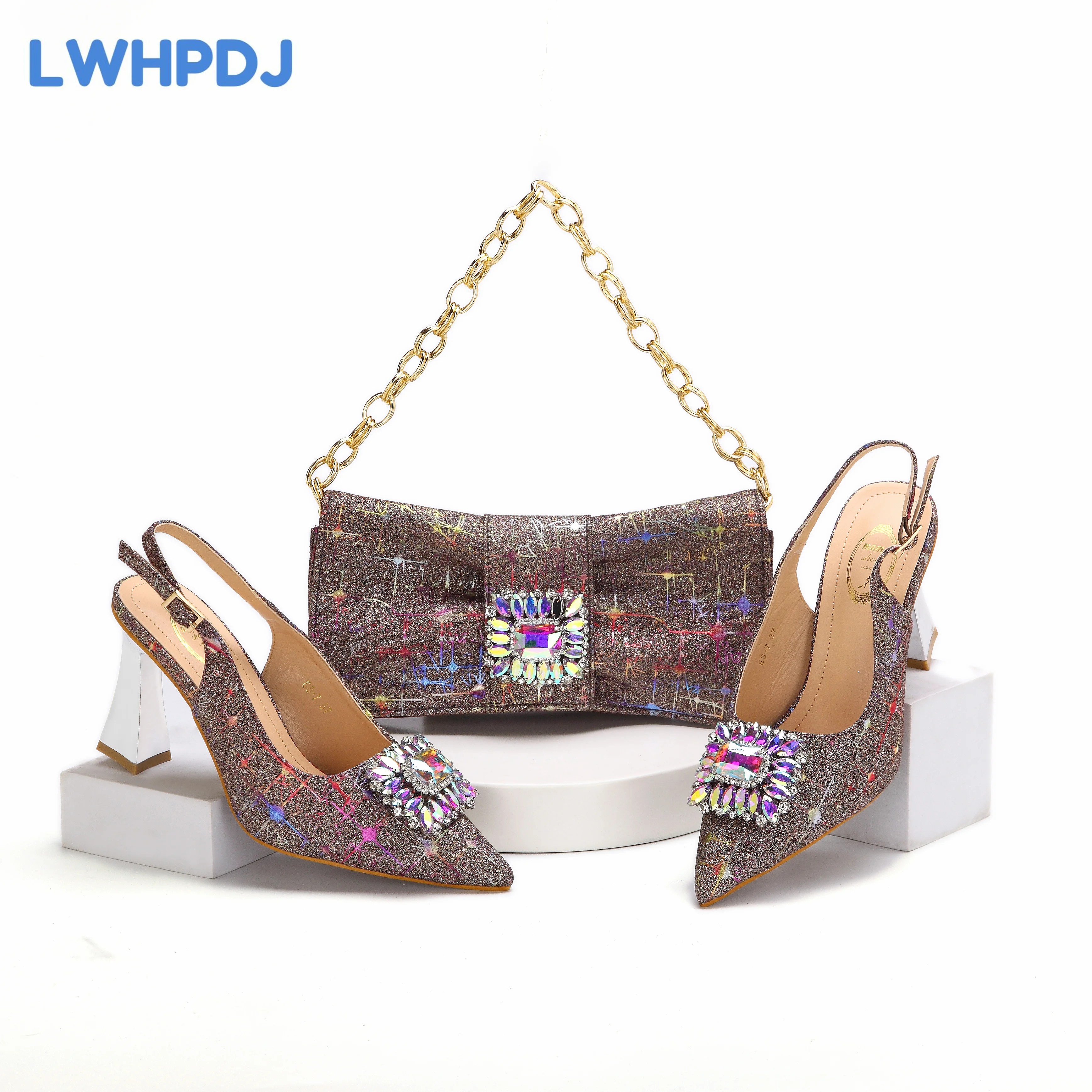 

2024 New Arrival Fashion Pointed Toe Ladies Shoes Matching Bag Set in Colorful For Mature Ladies Wedding