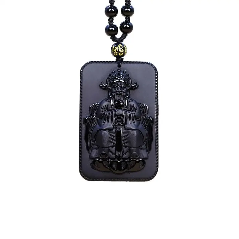 

Obsidian God of Wealth Pendant Gift Natural Man Gifts for Women Jewelry Pendants Black Amulets Luxury Real Chinese Men Necklace