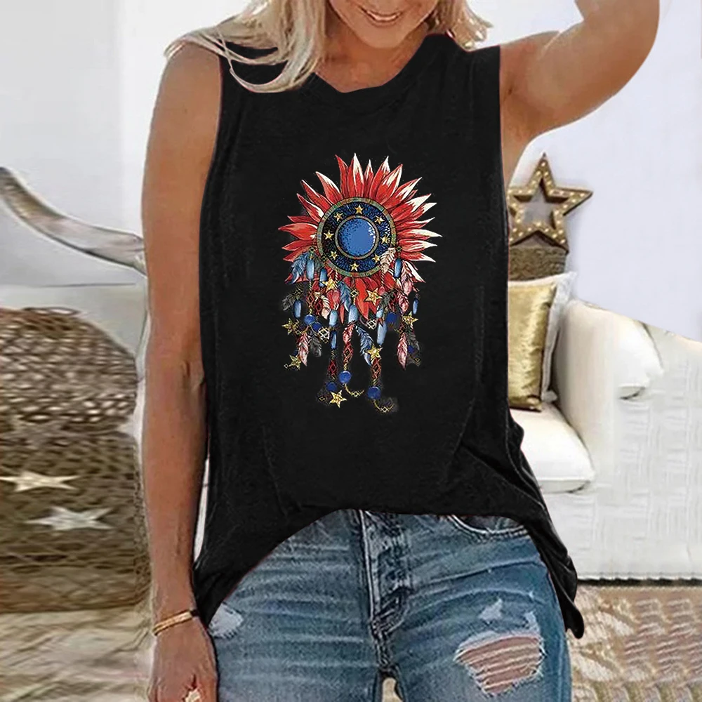 

Seeyoushy Vintage Sunflowers Print Women T Shirts Round Neck Sleeveless Summer T Shirt Femme Harajuku 90s Tees Tops Ropa Mujer