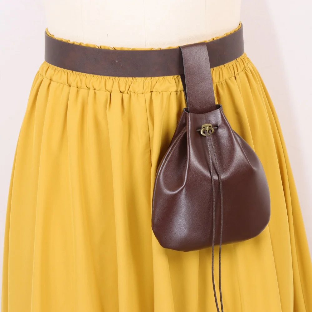 Vintage Medieval PU Leather Belt with Drawstring Pouch Renaissance Long Tail Waist Belt Hanging Bag Pirate Witch LARP Cosplay Ha view 6