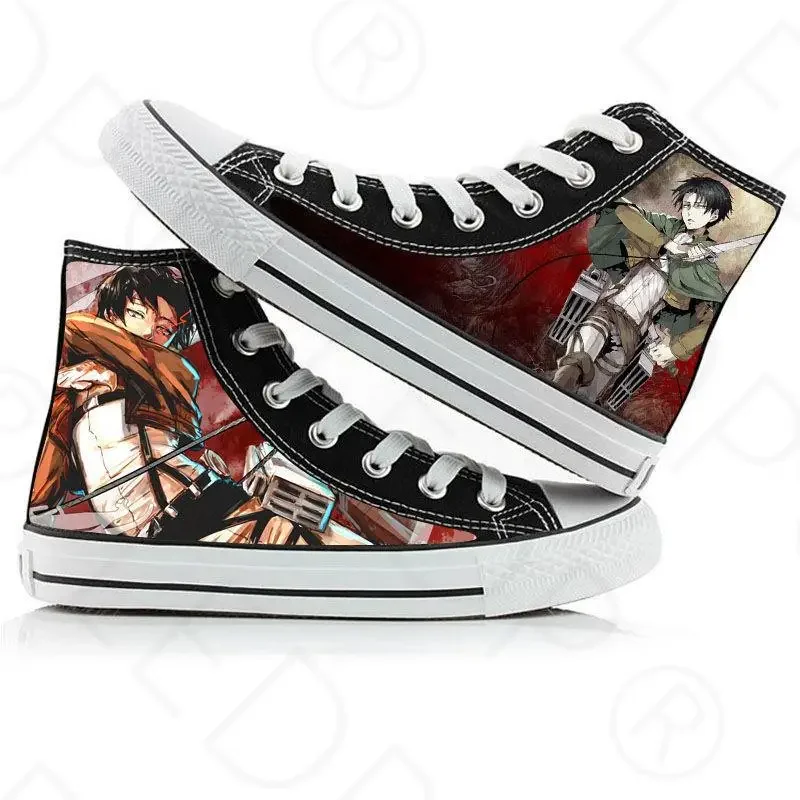 Anime Print Canvas Shoes, tênis de cano alto, Cosplay casual, Attack on Titan, Eren Jaeger, Shingeki No Kyojin, Cosplay