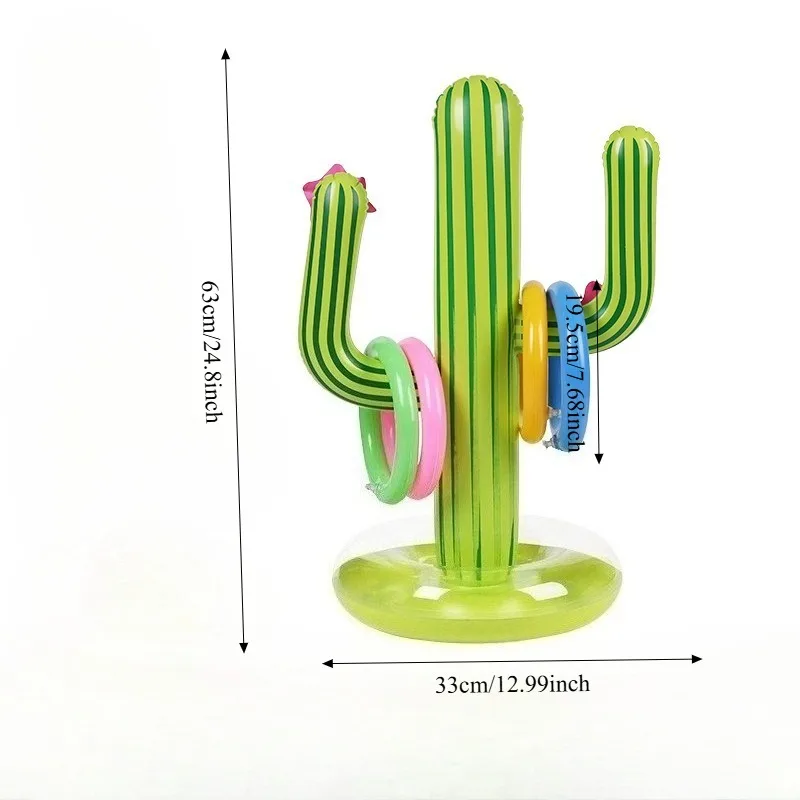 Juego inflable de lanzamiento de anillos de cactus, divertido juguete de fiesta de PVC para niños y adultos, accesorios de juego de Carnaval junto a la piscina, fiesta en la playa de verano al aire libre
