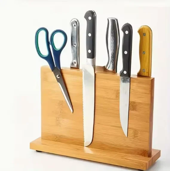 Wooden Household Use Rectangular Storage Kitchen Magnetic Knife Holder Scissors Holder Knife Organizer Knife Storage Rack