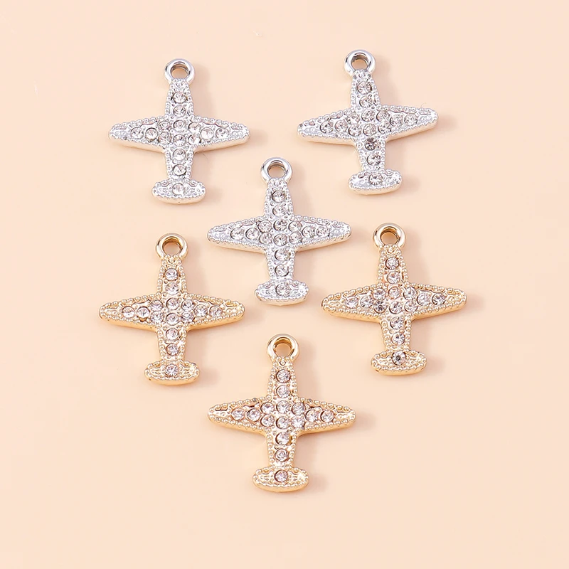 

20pcs 18x20mm Cute Crystal Alloy Airplane Charms Pendants for Jewelry Making Necklaces Earrings Bracelets Accessories DIY Gifts