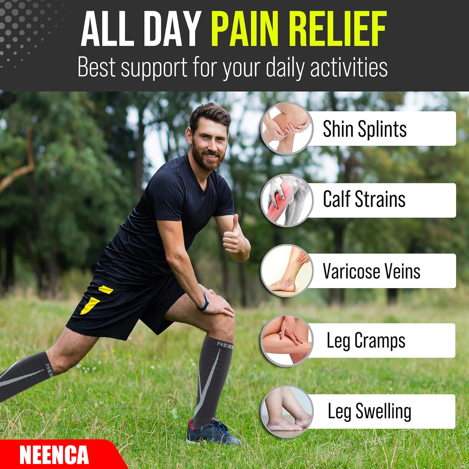 NEENCA  Calf Compression Sleeve for Men & Women Footless Compression Socks Support Runners Leg Sleeve Shin Splints Pain Relief